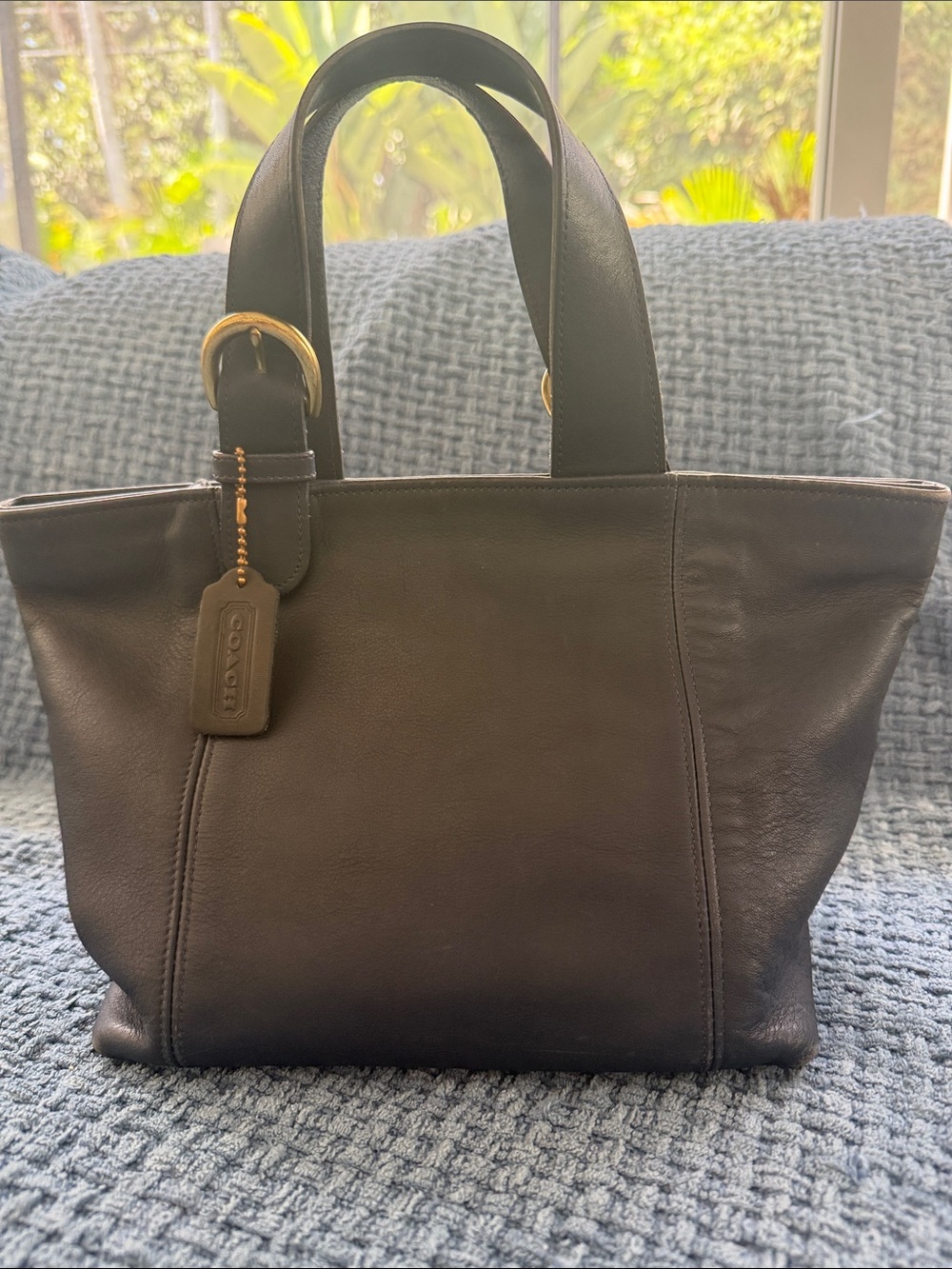 Coach Black Leather Tote with Gold Accents